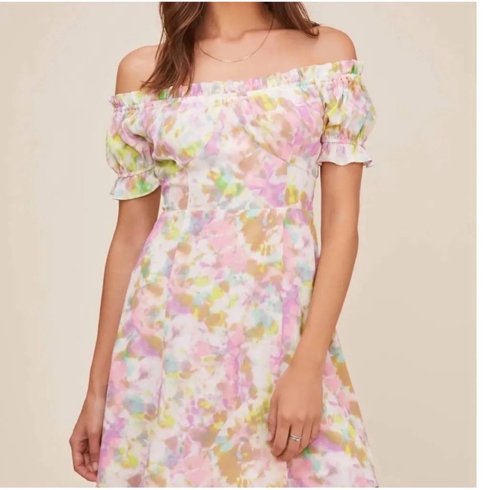 Astr tie dye pastel off shoulder mini dress